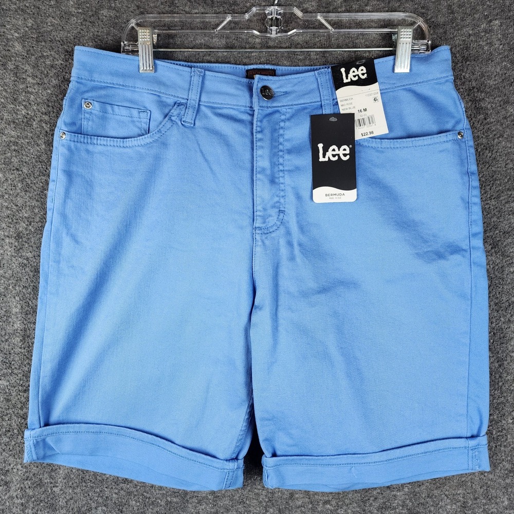 Lee Shorts Womens 16M Bermuda Mid Rise New Blue Cuffed Denim NEW
